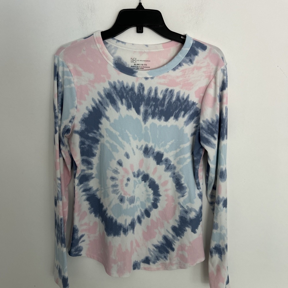 No Boundaries XL/XG 15-17 Long Sleeve Pastel Tie-Dye Ripple Crewneck Top